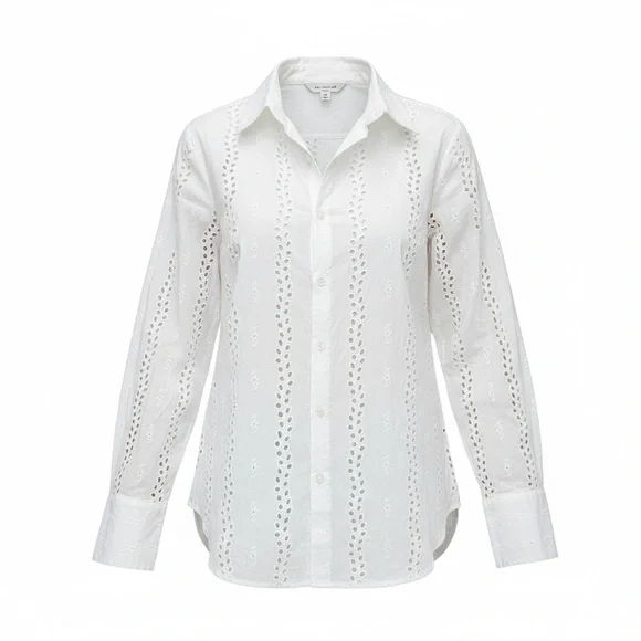 Anne Fontaine White Eyelet Tie-Front Shirt - Picture 1 of 1